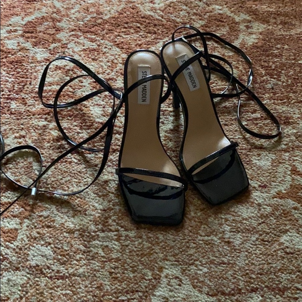 Steve Madden Patten Leather Black Lace Up Heels